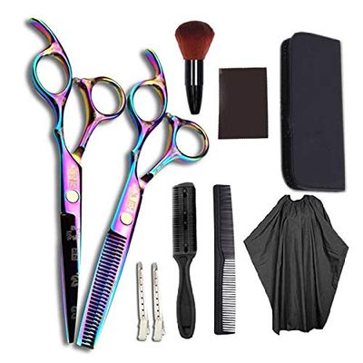JIESENYU high-end Professional Hairdresser 6-inch Hairdressing Scissors 440C Steel Hair Salon Electroplating color1 (5.5Set3)
