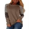 Andongnywell Women's Crew Neck Long Sleeve Leopard Print Color Block Casual Loose T-Shirt Tops Blouse (Dark Khaki,Small) view 1