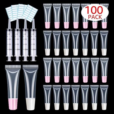 100 PACK 10ml Lip Gloss Tubes with 50 x Pink Caps + 50 x White Caps