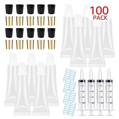 100 PACK 10ml Lip Gloss Tubes with 50 x Black Caps + 50 x Gold Caps