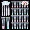 100 PACK 10ml Lip Gloss Tubes with 50 x Pink Caps + 50 x Blue Caps view 1