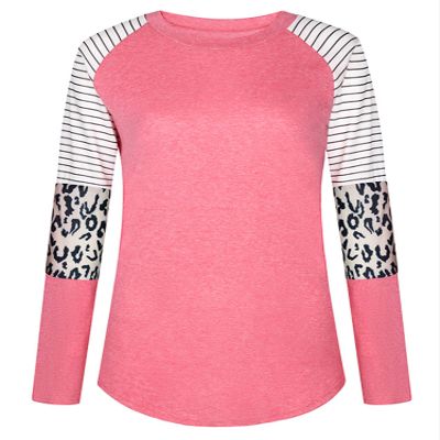 Andongnywell Women's Casual Color Block Tunic Tops Blouse Ladies Leopard Print Round Neck Long Sleeve T-Shirt (Pink,Small)