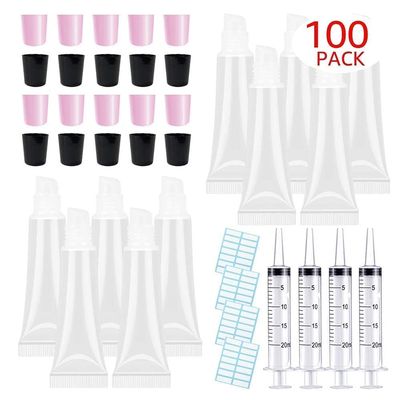 100 PACK 10ml Lip Gloss Tubes with 50 x Pink Caps + 50 x Black Caps