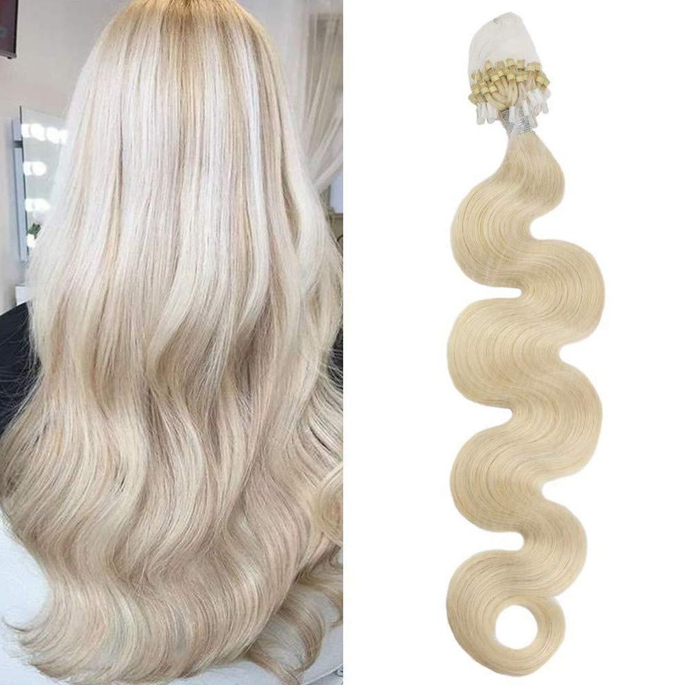 Drasawee 1 Gram Micro Ring Loop Fish Line Hair Extensions Wavy Long Remy Hair Extensions Women's Wigs-Gift 16'' 100 strands/set 1#