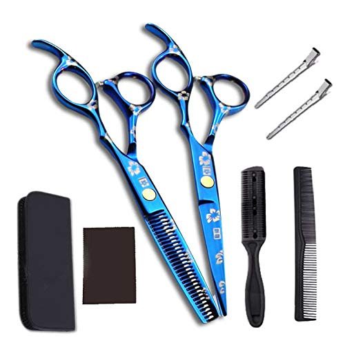 JIESENYU high-end Professional Hairdresser 6-inch Hairdressing Scissors 440C Steel Hair Salon Electroplating blue1 (6.0 Set1)