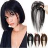 Real Human Hair 3D Air Bangs Lightweight Fake Bangs Naturally Clip in Hairpiece 4x8cm Women Seamless Hair Topper for Lossing Hair,Silk Base Hair Topper Hairpieces Clip in Bangs 8" Light Brown view 1