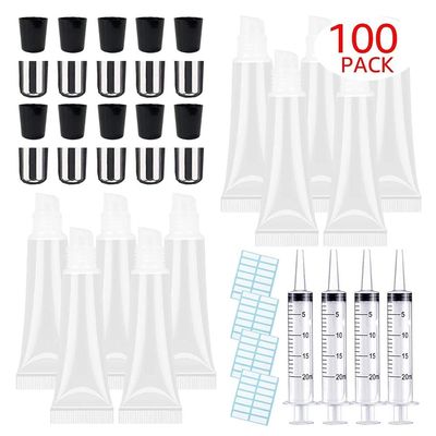 100 PACK 10ml Lip Gloss Tubes with 50 x Black Caps + 50 x Silver Caps