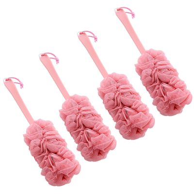 4 Pack Multiple Bath Body Brushes, Soft Nylon Mesh Back Cleaner with Long Handled Shower Brush for Wet, Exfoliating Luffa Bath Sponge for Women & Men Body (Pink4 Pack)