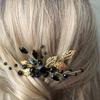 Aimimier Bridal Black Crystal Hair Comb Gold Leaf Headpiece Wedding Hair Accessories for Women and Girls (Black) view 2