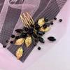 Aimimier Bridal Black Crystal Hair Comb Gold Leaf Headpiece Wedding Hair Accessories for Women and Girls (Black) view 3