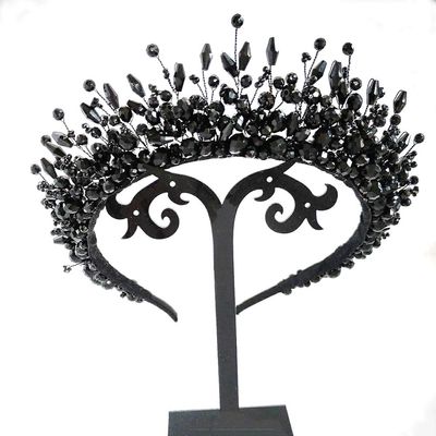 Aimimier Bridal Black Crystal Tiara Crown Handmade Baroque Headband Luxury Wide Hair Hoop Princess Prom Party Hair Jewelry for Women and Girls