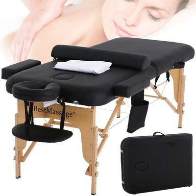 Dkeli Massage Table Massage Bed Spa Bed Portable Foldable 73 Inch Height Adjustable Salon Bed with Solid Wooden Legs, Half Bolsters Sheets, Carry Case Tattoo Table Facial Bed Hold Up to 450LBS, Black