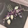 Aimimier Bridal Purple Crystal Leaf Hair Comb Amethyst Hair Piece Wedding Hair Accessories for Women and Girls (Purple) view 3