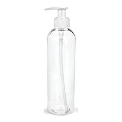 8oz Clear Bullet PET Bottles With 7" Dip Smooth White Pumps (250)