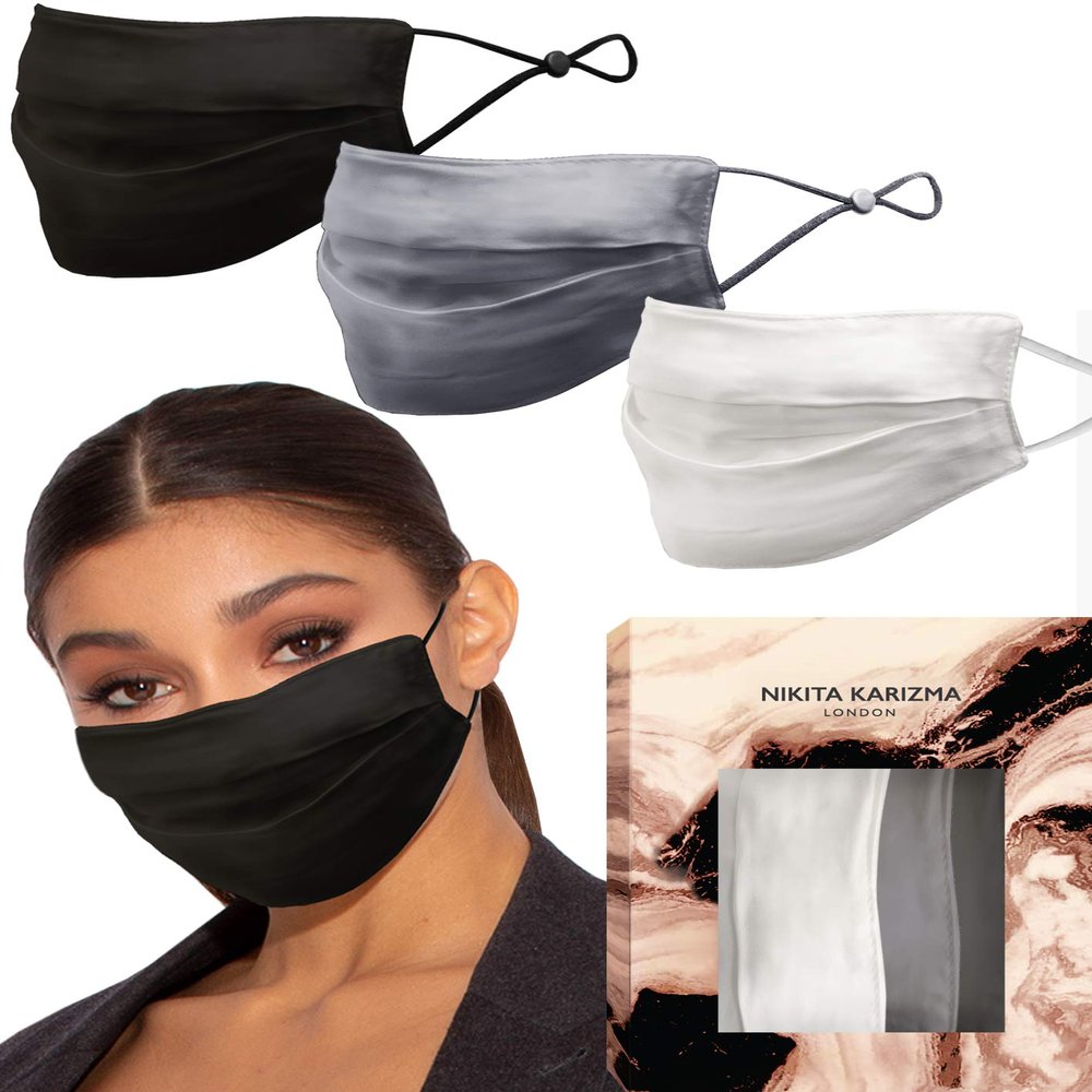 Beverly Hills Silk Mask Collection in Neutral 3 Pieces by KARIZMA 19 Momme 100% Mulberry Silk 6A Grade Black Grey White