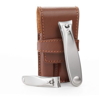 GERMANIKURE Nail Clippers Set in Brown Leather Case  Ethically Made in Solingen Germany, FINOX Stainless Steel Tools  Professional Quality Manicure & Pedicure Kit