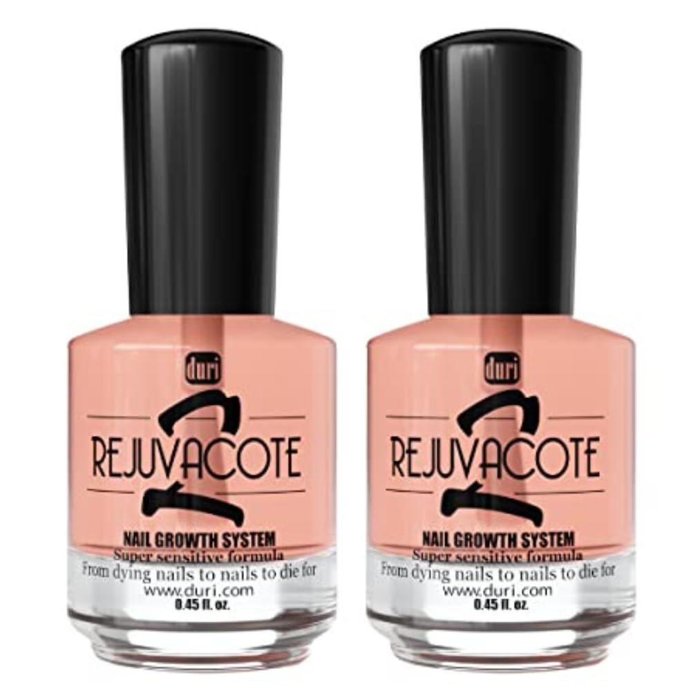 Duri Rejuvacote 2 Nail Growth Base and Top Coat, Balanced Repair - Nail Hardener for peeling, thin, or fragile nails (Pack of 2)