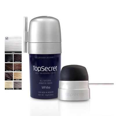 Top Secret Hair Thickening Building Fibers Applicator Included - Undetectable & Natural Hair Filler for Men & Women - Instantly Fill In Fine Thinning Hair - Weather & Sweat Resistant (White, Regular)