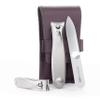 GERMANIKURE Nail Clippers and Glass Nail File Set in Dark Purple Leather Case - Made in Solingen Germany of FINOX Stainless Steel, Glass Nail Care Supplies Made in Czech Republic view 1