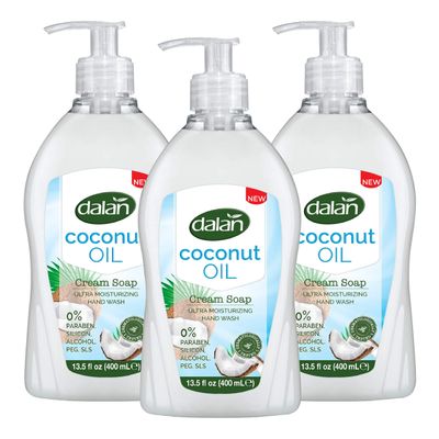 Dalan Coconut Oil Cream Ultra Moisturizing Liquid Hand Soap for Normal and Dry Hands Fresh Clean and Soft Feeling (13.5 Fl Oz / 400 mL (Pack of 3))