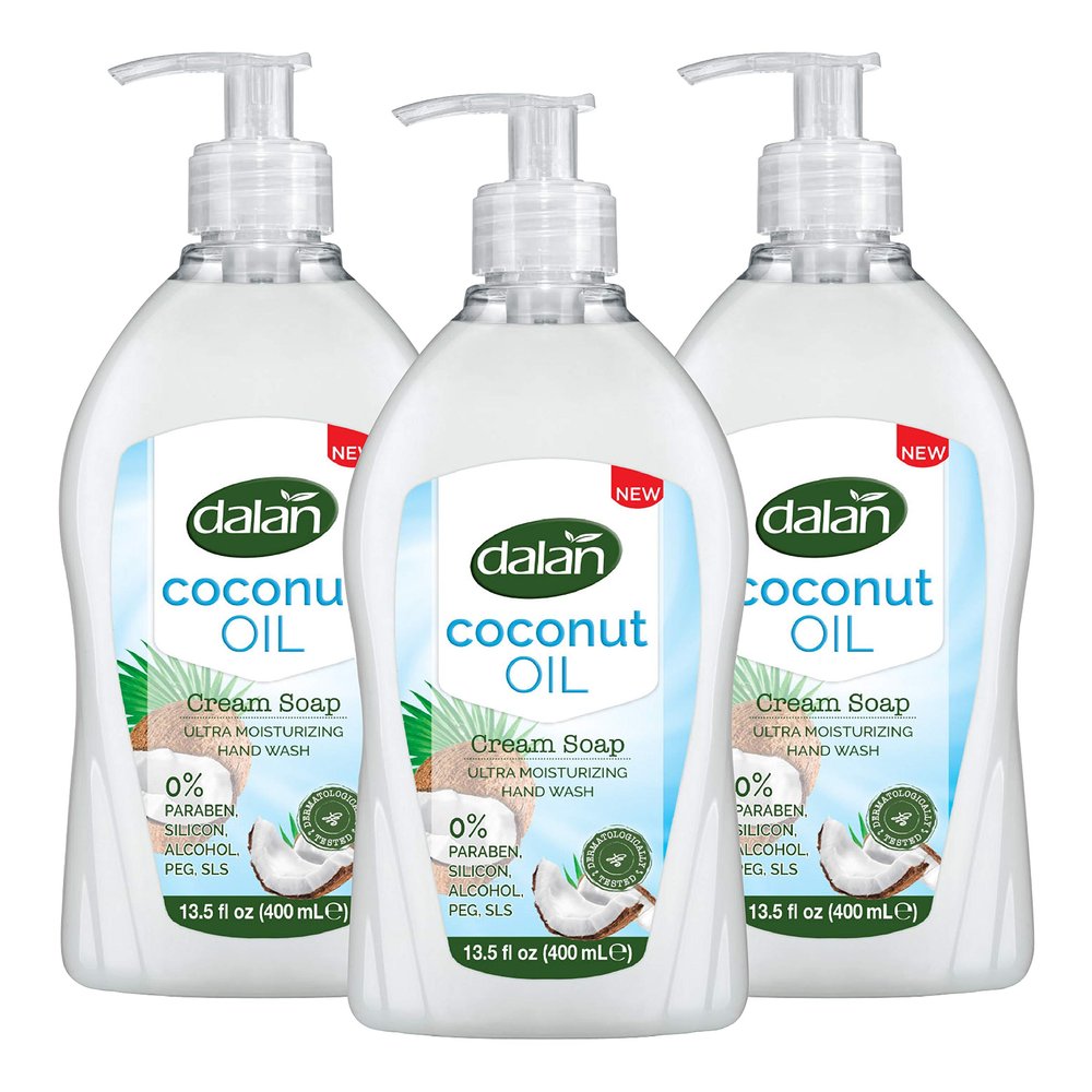 Dalan Coconut Oil Cream Ultra Moisturizing Liquid Hand Soap for Normal and Dry Hands Fresh Clean and Soft Feeling (13.5 Fl Oz / 400 mL (Pack of 3))