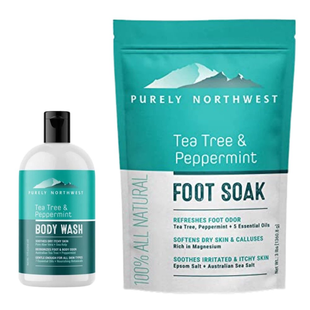 PURELY NORTHWEST Tea Tree Oil & Peppermint Foot Soak with Epsom Salt Bundled with Tea Tree Peppe-for Stubborn Foot Odor, Athletes Foot, Burning & Itching, Damaged Discolored Nails