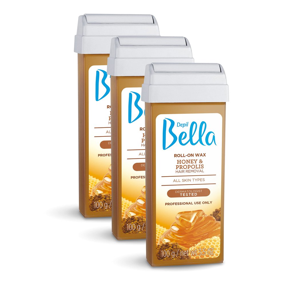Depil Bella Roll On Wax Honey and Propolis Depilatory | Body Waxing, Hair Removal Wax-Cartridge | For Men and Women | Home Self Waxing | Sensitive Skin | Dermatologically Tested | Painless (3 PACK)