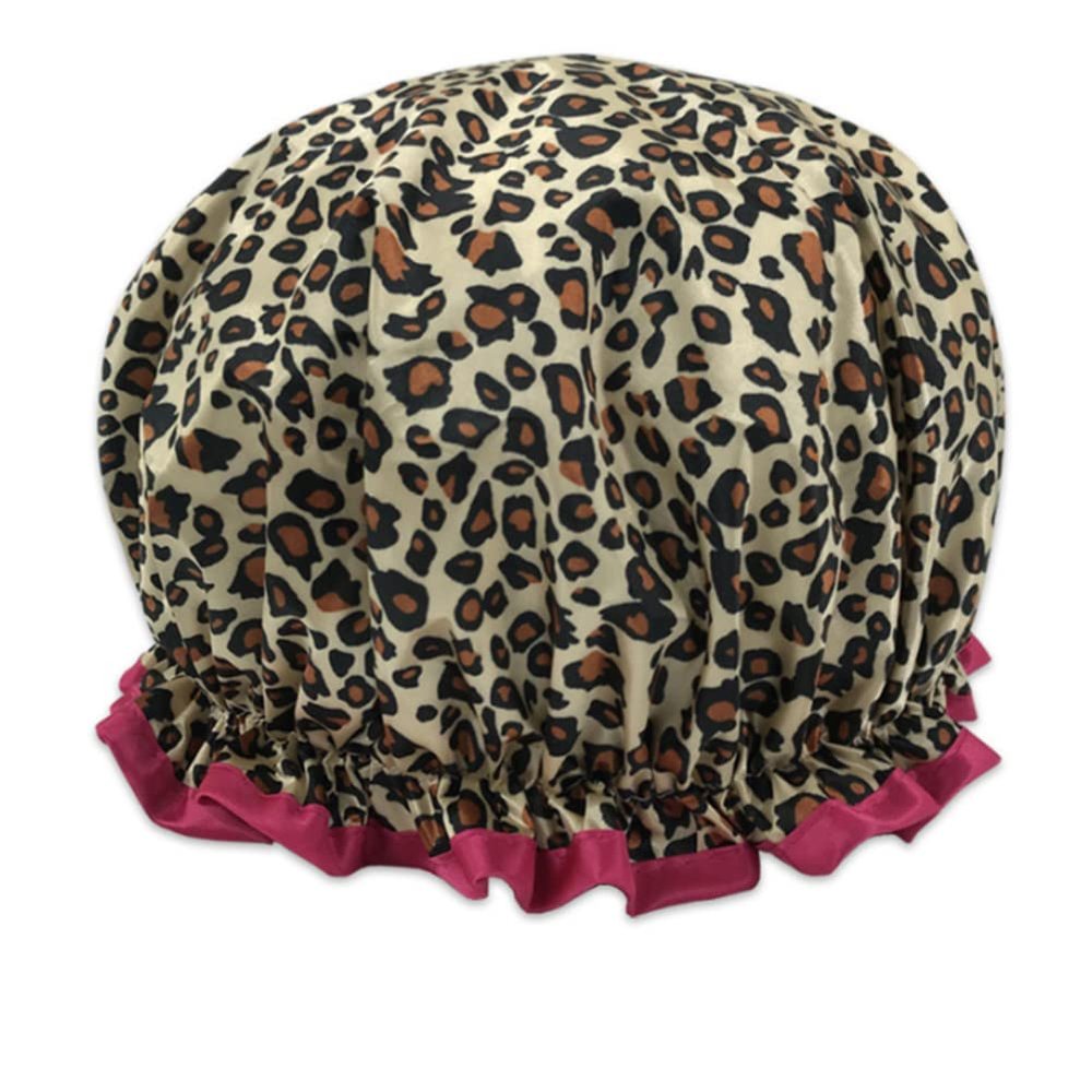 AKOAK 1 Pack Double Thickened Adult Waterproof Shower Cap Leopard Print Hair Cap Ladies Showe Cap (Brown Leopard)