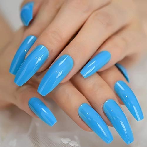 EDA LUXURY BEAUTY BLUE GLAMOROUS DESIGN Full Cover Press On Gel Glitter Artificial Nail Tips Shiny Acrylic Extreme False Nails Extra Long Ballerina Ballet Coffin Square Super Fashion Fake Nails