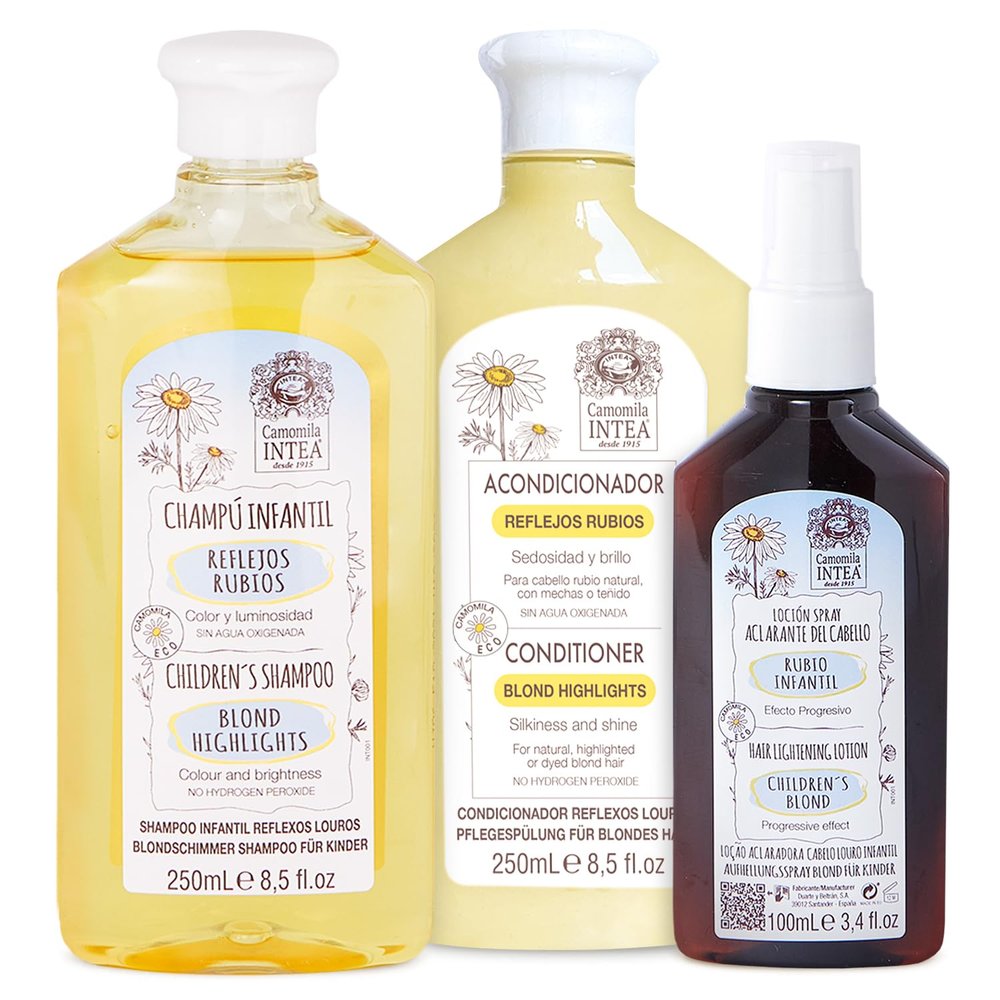 Camomila Intea Kids 3-In-1 Hair Lightener Kit - Blonder Lightening Set with Chamomile Extract - Lotion, Shampoo and Conditioner