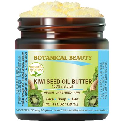 Botanical Beauty KIWI SEED OIL BUTTER RAW VIRGIN UNREFINED Cold Pressed for Face, Body, Hair, Nails, Skin, Hands, Rich in vitamin E, Vitamin C (4 Fl Oz)