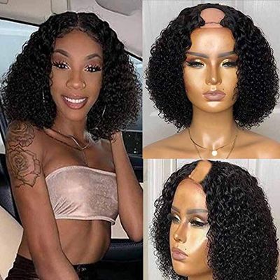 Short Kinky Curly U Part Wig 180% Density Human Hair Brazilian Virgin Hair Upart Wigs 4b 4c Kinky Curly For Black Woman (16inch 180% Density, Color 1#)