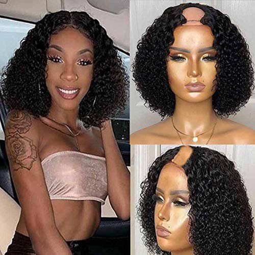 Short Kinky Curly U Part Wig 180% Density Human Hair Brazilian Virgin Hair Upart Wigs 4b 4c Kinky Curly For Black Woman (16inch 180% Density, Color 1#)