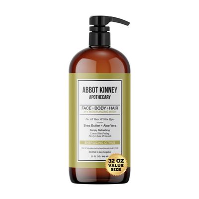Men's 3-in-1 Wash, Moisturizing Shampoo, Conditioner, and Body Wash for Men, Suitable for All Skin and Hair Types, 32oz - Abbot Kinney Apothecary (Energizing Citrus)