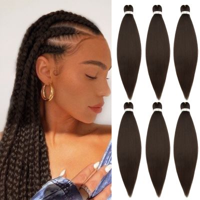 Easy Braid Crochet Hair Pre Stretched Braiding Hair Extensions Hot Water Setting Braiding Hair Yaki Texture Braids Professional Itch Free Synthetic Fiber 26In (2 Bundles,Medium Brown)