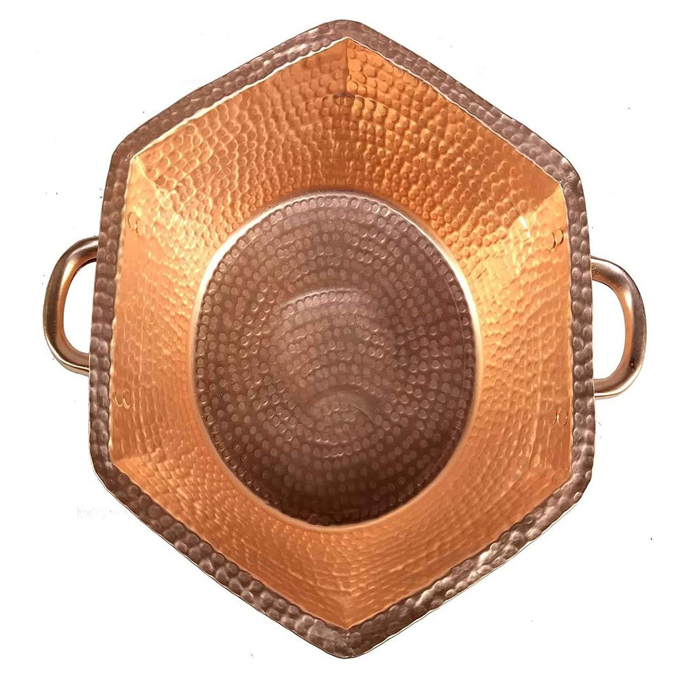Shiny Hexagon Copper Foot Rub Spa Handles Pedicure Bowl
