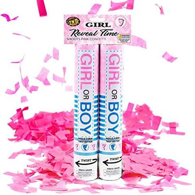 Air Compressed Celebration Cannons (2 Pack, Its's a Girl Confetti)