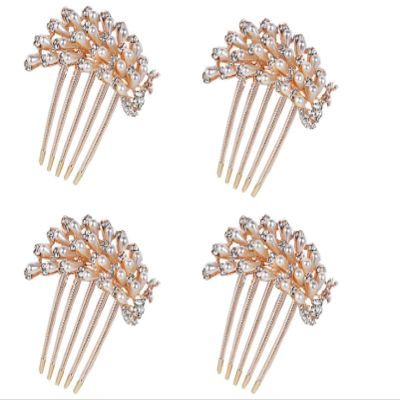 BesYouSel Hair Comb Bride Wedding Crystal Hair Pins Bride Hair Accessorie Hair Side Comb Clips Women Hair Side Comb Crystal Pearl Hair Pins Clips for Brides and Bridesmaids, Pack of 4
