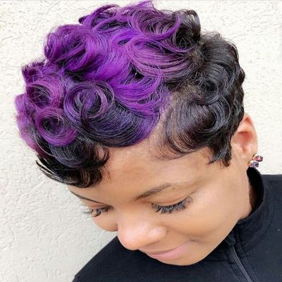 Nicelatus Natural Black Wig with Purple Hair Bangs Short Afro Curly Wigs for Black Women Short Curly Wig Synthetic Hair Wig