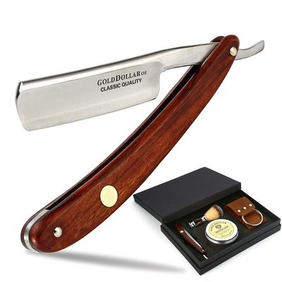 Straight Razor GOLD DOLLAR Wooden Handle Retro Shaving For Men & Barber Shaving Ready Without Stabilizer