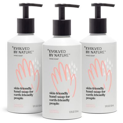 EVOLVED BY NATURE Liquid Hand Soap, 12 Oz (Pack of 3), Unscented, Biodegradable Formula, Reusable Aluminum Dispenser