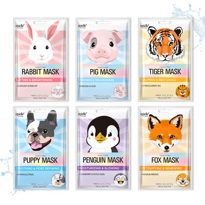 Epielle Character Face Mask Fuzzy Friends 6 Pack, Fun & Effective Korean Skin Care, Spa Party Favors, Stocking Stuffers, Birthday Gifts for Women, Self Care Gifts
