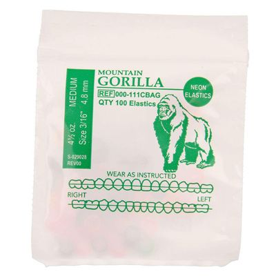 American Orthodontics Elastics Wildlife Gorilla | Assorted Neon, Medium, 4.5 Oz, 3/16" Size, 75 Packs Per Box, 7,500 Total | Made in The USA | Neon Colors, Top Quality Latex Tubing