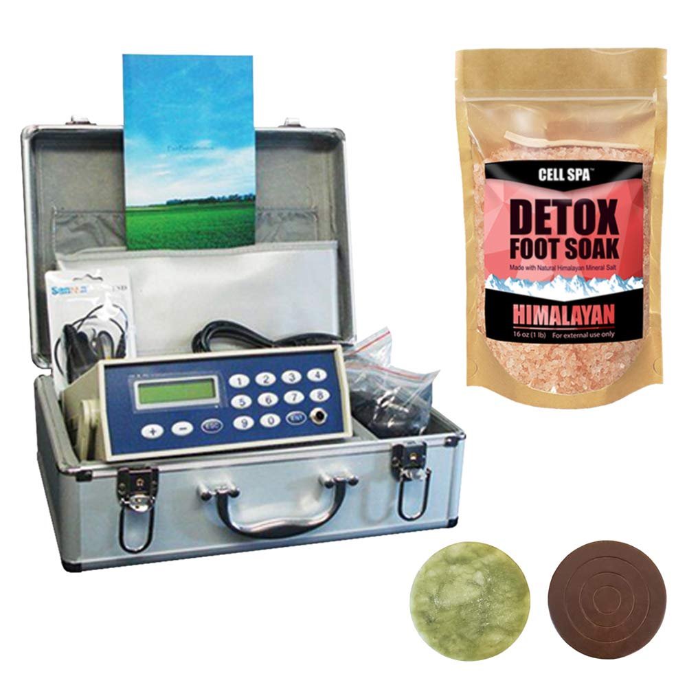 Cell Spa, Fir Belt Chi Ionic Ion Detox Machine Foot Bath Aqua Spa Cleanse with Foot Soak Bath16 Ounce Pink Himalayan Salt with 2" Round Jade & 2" Round Ceramic Stone Semi-Conductors of Negative Ions