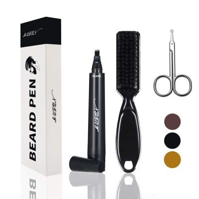 Beard Pencil Filler for Men - Sweat Proof, Water Resistance, Long Lasting & Natural Finish barber Pencil, Mustache Repair Shape (NORMAL BRUSH, BLACK)