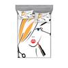 Ambesonne Hair Salon Fitted Sheet & Pillow Sham Set, Beauty Salon Concept Make up Hairdo Comb Lipstick and Scissors, Decorative Printed 3 Piece Bedding Decor Set, Calking, Black Earth Yellow view 1