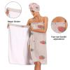 Blueangle Pink Strawberry Towel Wrap with Dry Hair Cap & Headband for Women  Womens Shower & Bath Wrap with Adjustable Closure view 4