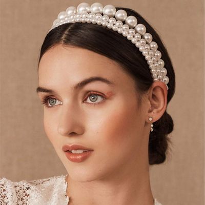 Aimimer Ivory Pearl Tiara Crown 3 Pcs Vintage Large Pearl Hair Hoop for Wedding Prom Party Hair Jewelry
