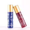 6 Pcs 10ml 1/3 Oz Glass Roll On Bottles,Empty Glass Roller Bottles With Stainless Steel Roller Balls,Golden Aluminum Lid-6 Printed Flower Style Travel Vial Container view 3