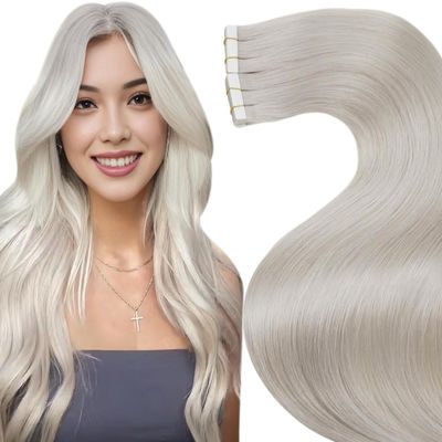 LaaVoo Tape in Extensions Human Hair Platinum Blonde Real Hair Extensions Tape in Short #60 White Blonde 12 Inch 30g/20pcs